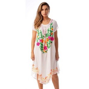 Riviera Sun Womens Embroidered Summer Dress - Short Sleeve Beach Cover Up with Woolen Embroidery- Dresses for Women - 1 of 3