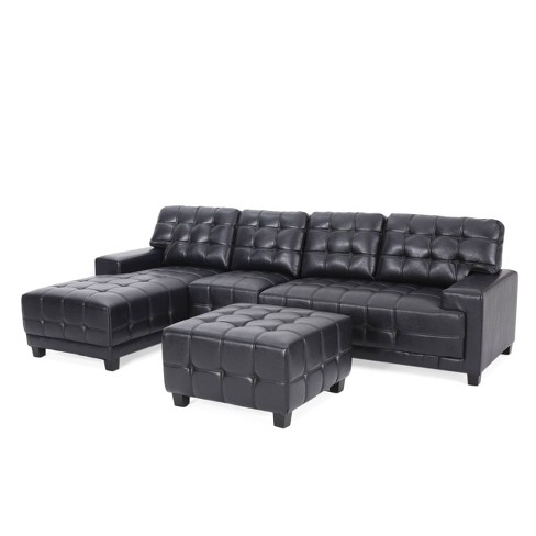 Harlar Contemporary Faux Leather Tufted 4 Seater Sectional Sofa