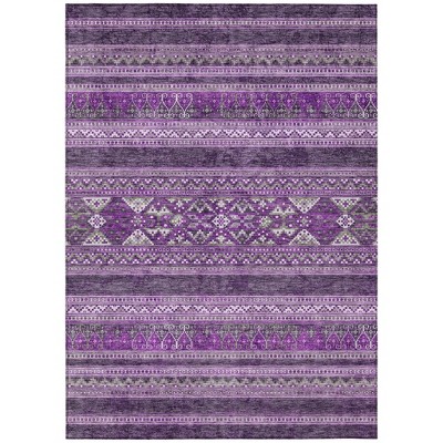 Purple Eggplant And Gray Southwestern Washable Indoor Outdoor Area Rug