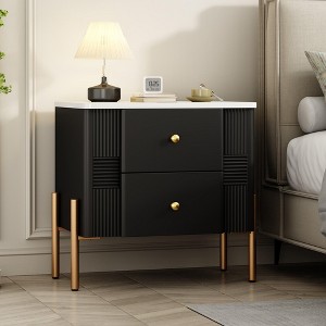 KWPZQEB Nightstand, Mid-Century Modern Bedside Table with 2 Drawers & Metal Legs, Wooden End Table for Bedroom, Living Room - 1 of 4