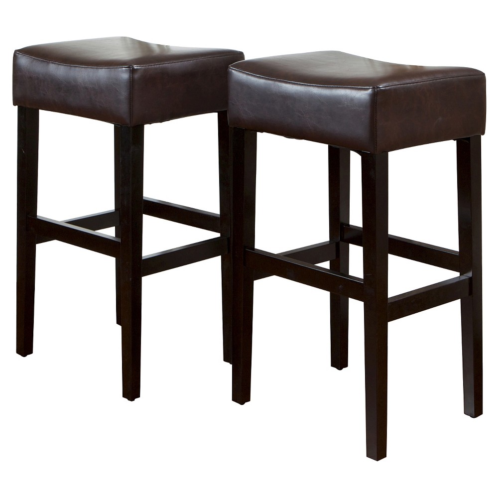 Photos - Chair Set of 2 30.5" Lopez Leather Backless Barstools Brown - Christopher Knight