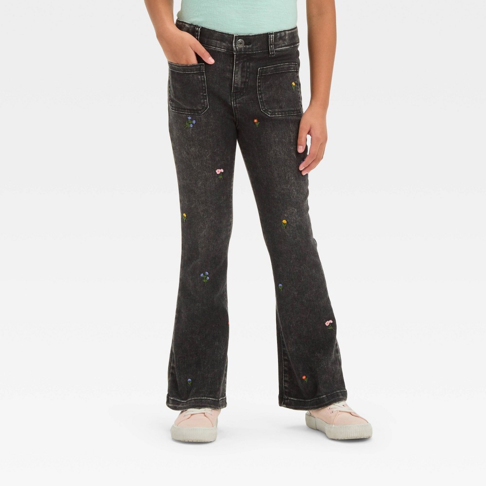 Girls High-Rise Embroidered Floral Flare Jeans