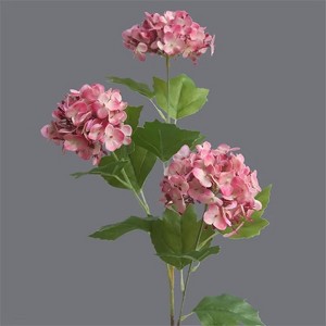Attop Hand feel 3 heads small Hydrangea branch with green leaves silk Artificial Flowers for Wedding home decoration - 1 of 4