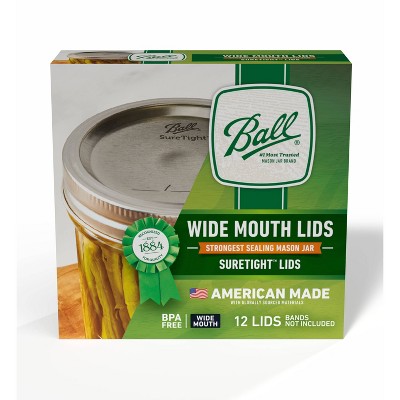 Ball 12pk Wide Mouth Mason Jar Lids Without Bands