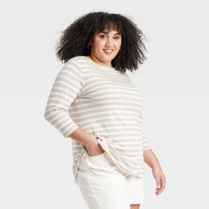 Women's Slim Fit 3/4 Sleeve Boat Neck T-Shirt - Ava & Viv™ - 1 of 3
