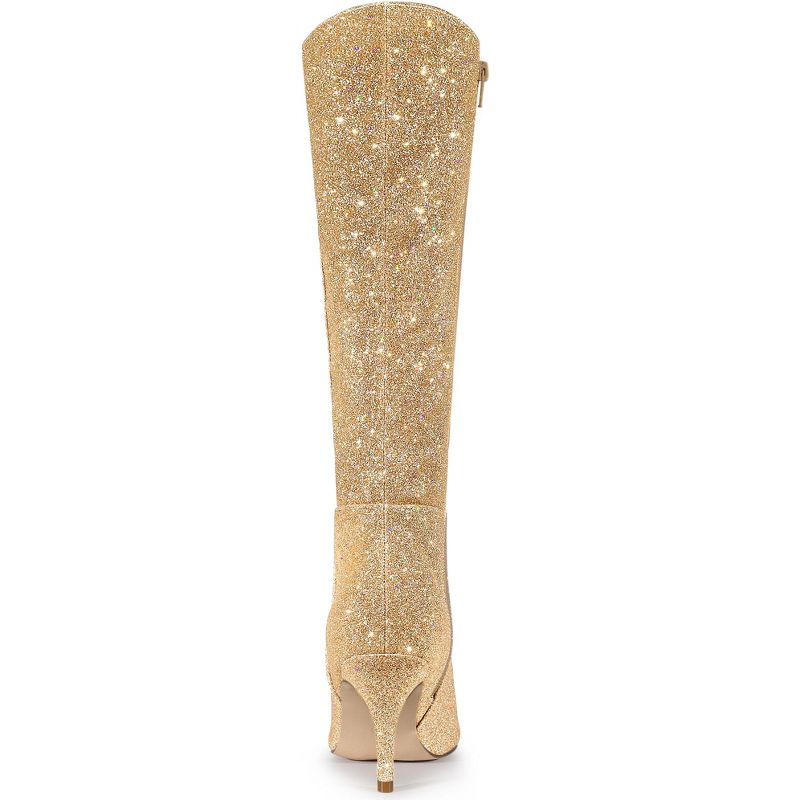 Allegra K Women's Pointy Toe Sparkle Glitter Stiletto Heel Knee High Boots, 3 of 7