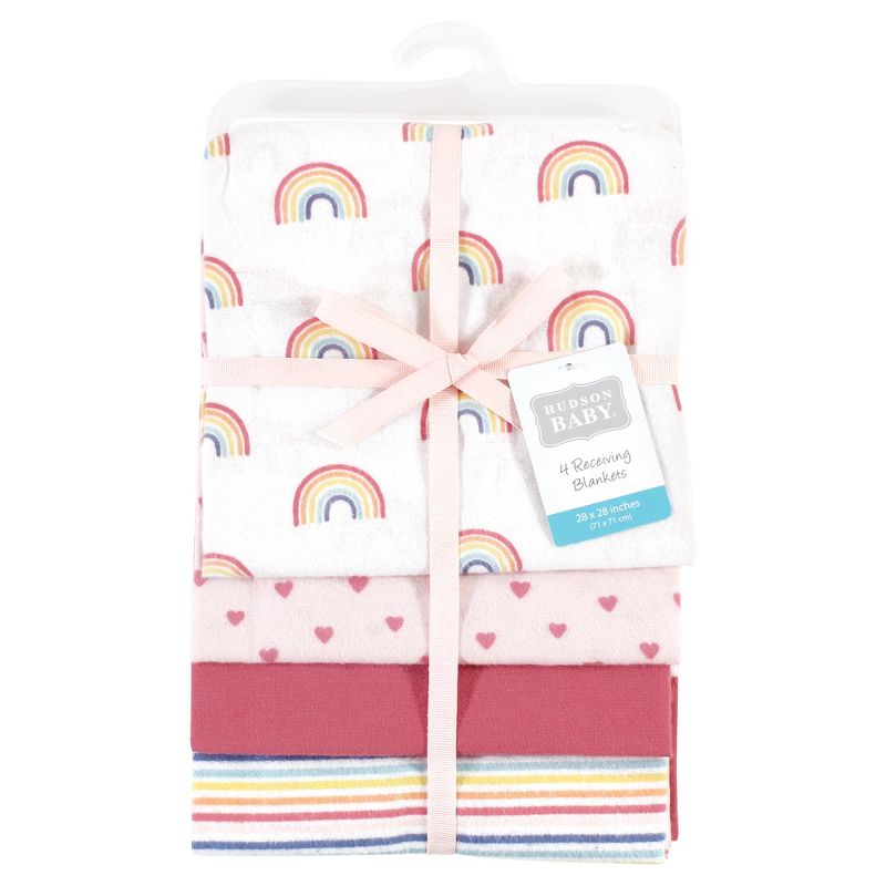 Hudson Baby Infant Girl Cotton Flannel Receiving Blankets, Creative Rainbow, One Size, 2 of 7