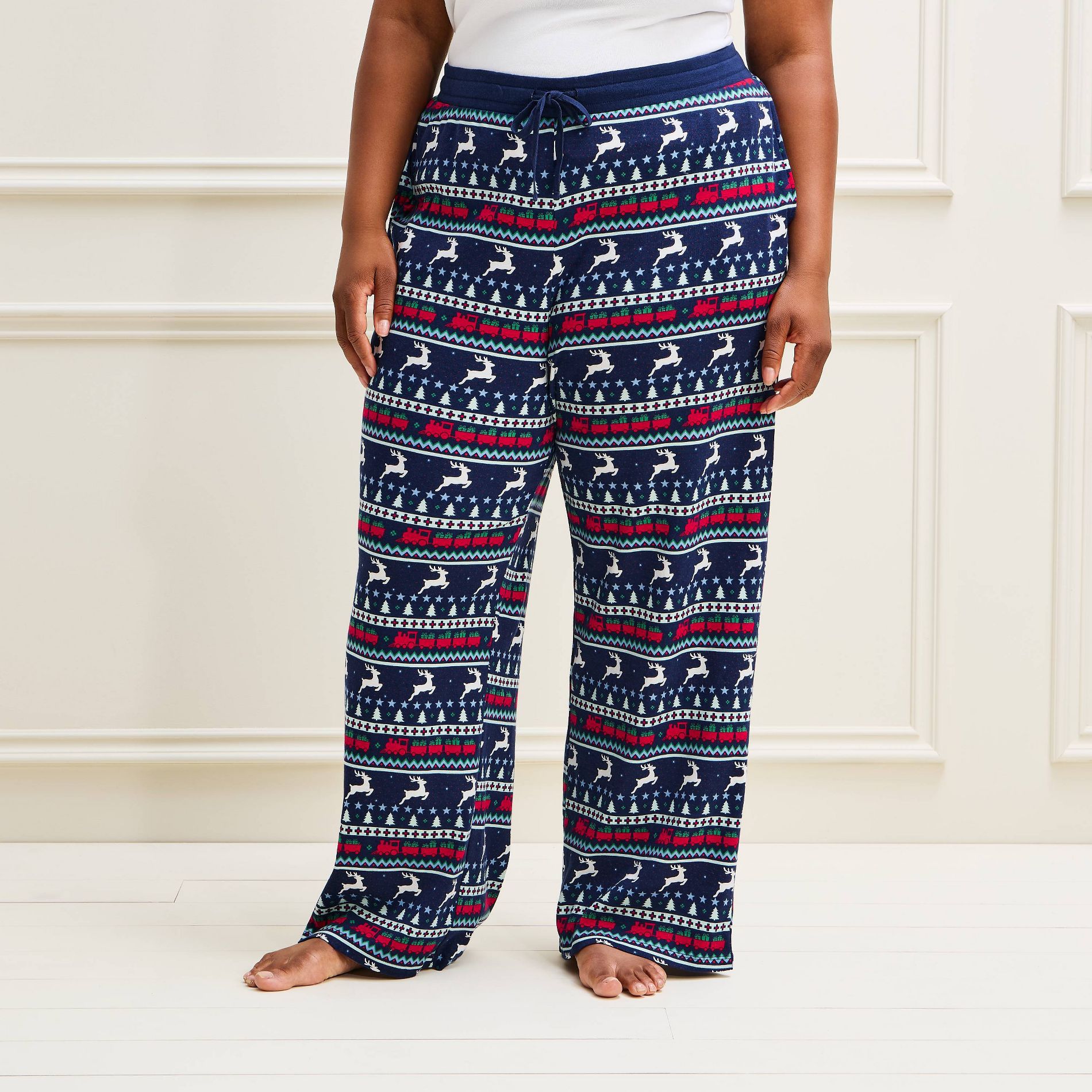 Women's Holiday Reindeer Fair Isle Matching Family Cotton Pajama Pants - Wondershop™ Navy Blue