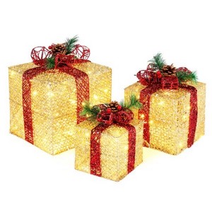 SEVOBAL Inflatable Holiday Decorations 3pcs 10 inch-8 inch-6 inch Golden Gift Box Garden Gift Box Decoration Christmas Gift Box, Gold, 9.8"*9.8"*9.8" - 1 of 4