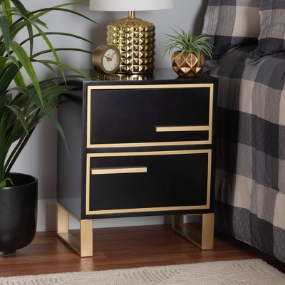 Giolla Black and Gold Wood Metal Accent Table with Storage