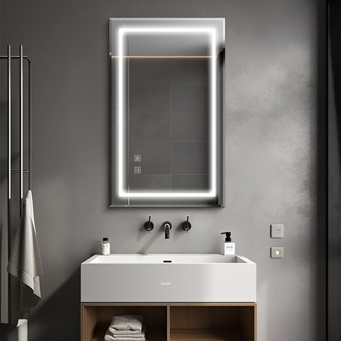 Dovelina Rectangular Beveled Edges Bathroom Vanity Mirror With Led ...