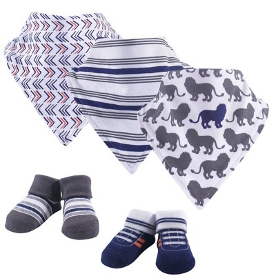 Yoga Sprout Baby Boy Cotton Bandana Bibs and Socks 5pk, Lion, One Size