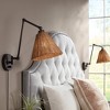 Barnes and Ivy Mid Century Modern Swing Arm Wall Lamps Set of 2 Bronze Plug-In Light Fixture Natural Rattan Shade for Bedroom Bedside House - 2 of 4