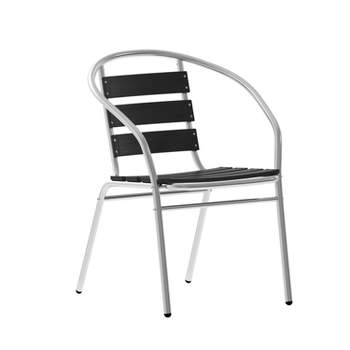 Flash Furniture Lila Aluminum Commercial Indoor-Outdoor Restaurant Stack Chair with Triple Slat Faux Teak Back