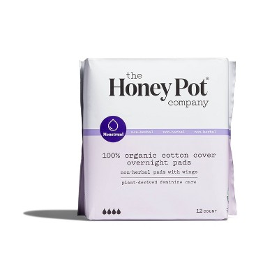 The Honey Pot Company Non-Herbal Overnight Pads with Wings, Organic Cotton Cover - 20ct