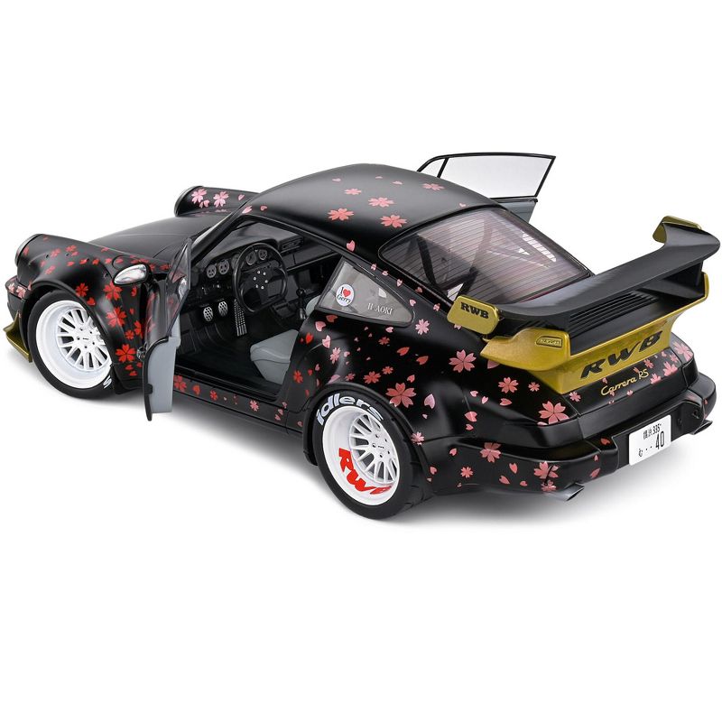 2021 RWB Aoki Matt Black with Cherry Blossom Graphics "Rauh WeltBegriff" 1/18 Diecast Model Car by Solido, 4 of 6