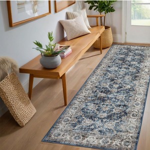 Machine Washable Vintage Floral Printed Area Rug Non Slip Traditional Distressed Floor Cover Soft Low Pile Indoor Mat for Kitchen Laundry Bedroom - 1 of 4