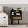 Rattan Nightstand Set of 2, Modern Side Table with Charging Station, Mid Century End Table with Drawer - 2 of 4