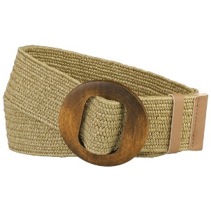 INSPIRE CHIC Women's Woven Stretch Straw Rattan Wooden Buckle Elastic Wide Waist Belt - 1 of 4