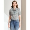Allegra K Women's V Tie Neck Turn Down Collar Puff Sleeve Floral Blouses - 3 of 4