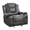 Modern Luxury Glider Recliner Chair 1pc, Two-Tone Faux Leather, Solid Wood Frame, Tab Pull Reclining, Living Room Furniture - 3 of 4