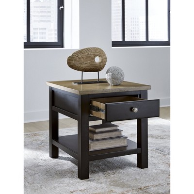 Brown Transitional Wood End Table with Storage Drawer
