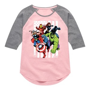 Girls' - Marvel - Avengers American Flag Shirt Tail Raglan Graphic T-shirt - 1 of 3