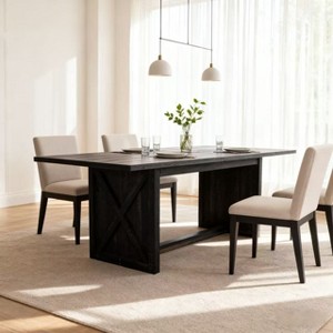 Homy Casa Rectangular Dining Table with X-Frame Base, Farmhouse Industrial Style for Dining Room, Black Wood - 1 of 4