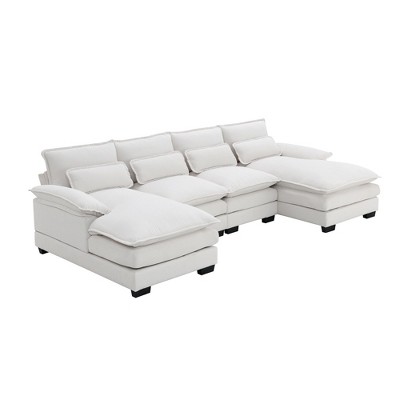 GDFStudio Antonia Chenille 110" U-shaped Sectional Sofa with 2 Chaise Lounge and Pillows