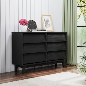 RISOKEYS 6-Drawer Dresser for Bedroom, Wood Vintage Chest of Drawers with Bevel Design for Closet, Bedroom and Living Room - 1 of 4