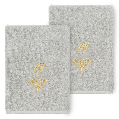 Linum Home Textiles 100% Turkish Cotton MONICA Gold Thread 2PC Embellished Washcloth Set
