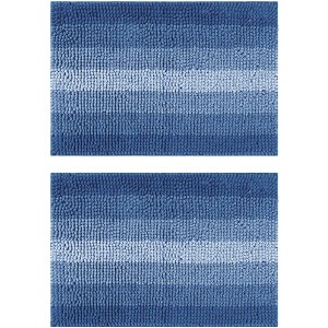Unique Bargains Non-Slip Contrasting Color Striped Plush Shaggy Bath Mat 2 Pcs - 1 of 4