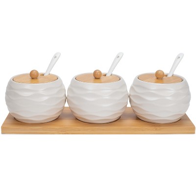 Nat & Jules Round Cream 9 ounce Stoneware Spice Container and Tray Set