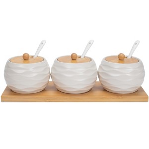 Nat & Jules Round Cream 9 ounce Stoneware Spice Container and Tray Set - 1 of 1
