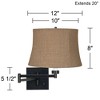 Franklin Iron Works Farmhouse Rustic Swing Arm Wall Lamp Espresso Bronze Plug-in 12" Light Fixture Natural Burlap Drum Shade for Bedroom Bedside - 3 of 3