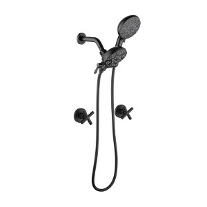 Cobbe Wall Mounted Dual Handle Shower Set with 7 Settings ABS Dual Head 2-in-1 Hand Shower and 59-Inch Hose Matte Black - 1 of 4