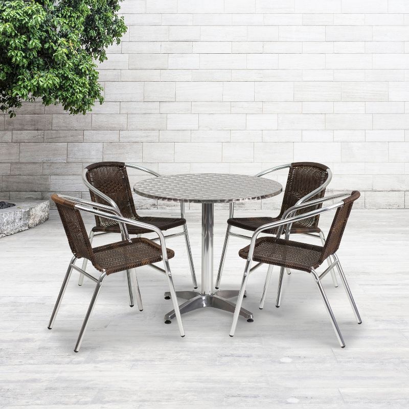 Flash Furniture Lila 31.5'' Round Aluminum Indoor-Outdoor Table Set with 4 Rattan Chairs, 2 of 5