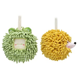 REGALWOVEN Chenille Fuzzy Ball Cute Cartoon Decorative Hand Drying Hanging Hand Towel for Bathroom 7" x 7" 2 Pcs - 1 of 4