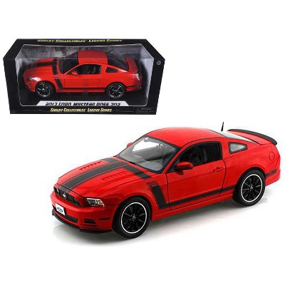 2013 Ford Mustang Boss 302 Red with Black Stripes 1/18 Diecast Model Car by Shelby Collectibles