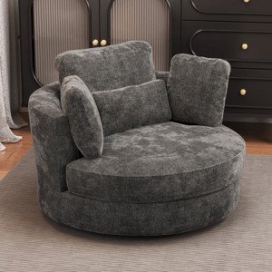 Hrinhom 50.2"W Accent Barrel Chair,360°  Swivel Club Chair with Metal Base-Gray - 1 of 4