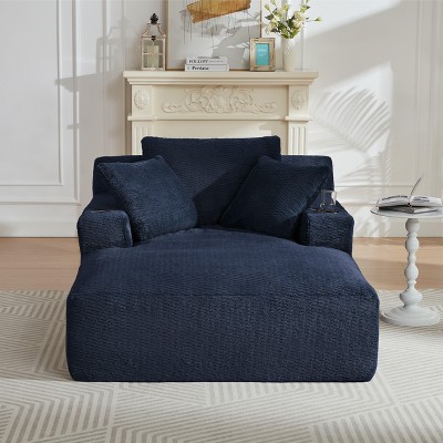 Dolonm Fully Compressed Sofa, Imitation Rabbit Plush Fabric, Deep Seat Armrest with 2 Cup Holders,Side with Magazine Pockets, No Installation