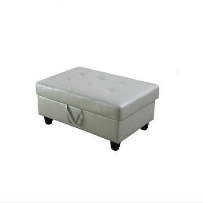 Silver Green Faux Leather Storage Ottoman with Solid Wood Frame