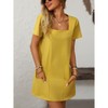 Coolmee Womens Solid Color Casual Summer Square Neck Short Sleeve Mini Dresses with Pockets - 3 of 4