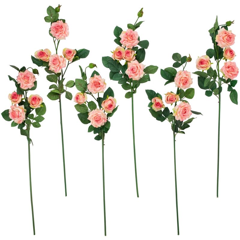 Northlight Set of 6 Light Pink Real Touch Rose Artificial Floral Sprays, 35", 1 of 9