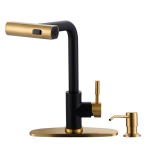 WOWOW 3 Modes Single Handle Waterfall Pull Down Sprayer Kitchen Faucet with Soap Dispenser in Brushed Nickel - 1 of 4