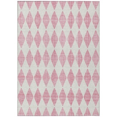 Pink And Ivory Geometric Washable Indoor Outdoor Area Rug