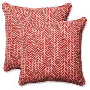 Outdoor/Indoor Herringbone Red Throw Pillow Set of 2 - Pillow Perfect