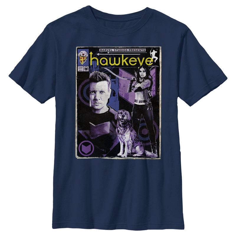Boy's Marvel Hawkeye Bishop and Lucky the Pizza Dog Comic Cover T-Shirt, 1 of 5