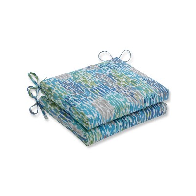 2pk Make It Rain Squared Corners Outdoor Seat Cushion Cerulean Blue - Pillow Perfect