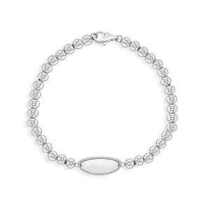 Girl's Round Beaded Plate ID Bracelet Sterling Silver - In Season Jewelry - 1 of 4